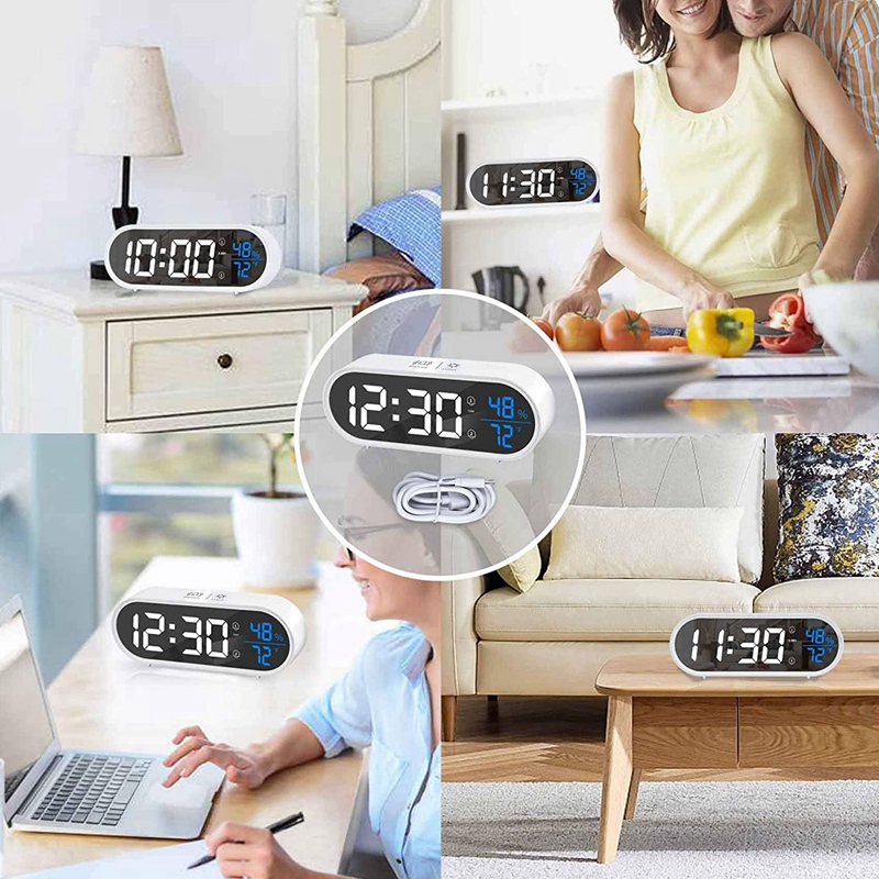 Digitale Wekker, Alarm Klokken Nachtkastje Met Temperatuur En Vochtigheid Led Display, Voor Reizen Bed Thuis