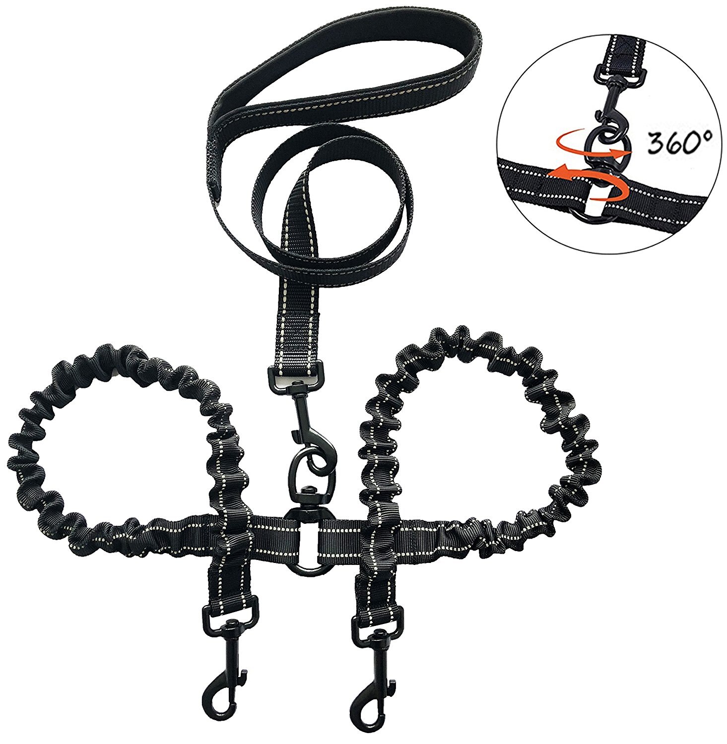 Dubbele Hondenriem Geen Wirwar 2 Honden Leash met Gevoerde Handvat Bungee Dual Honden Leash voor 2 Honden Training Wandelen riemen: Default Title