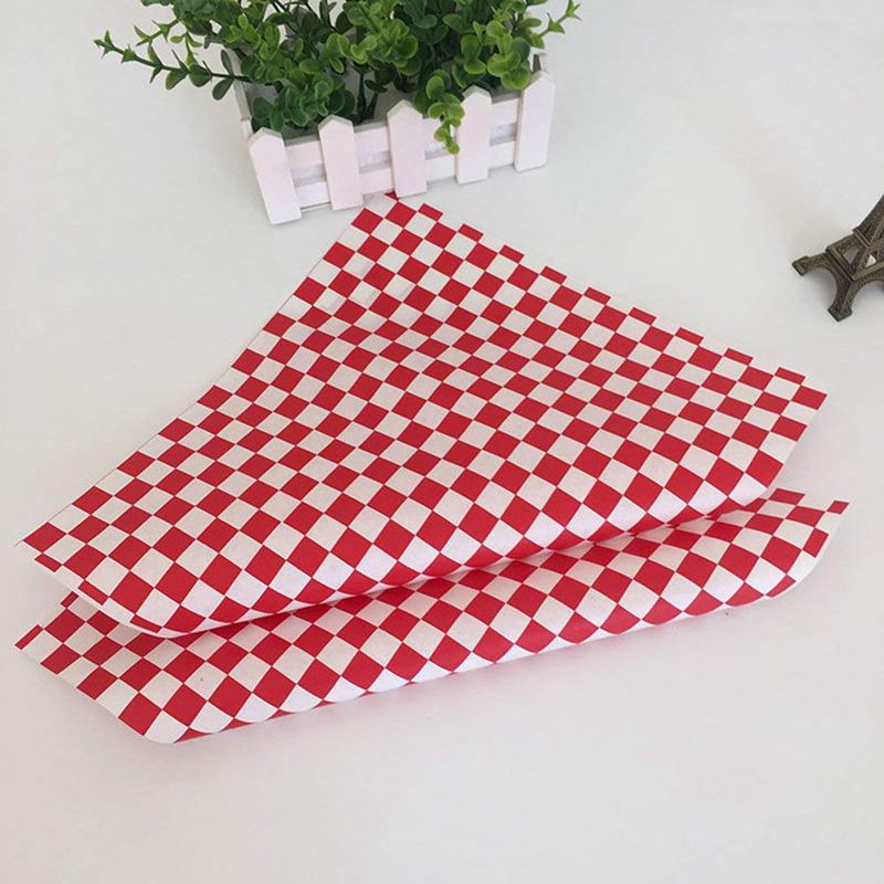 100 pièces damier deli bonbons panier liner papier d&#39;emballage alimentaire, gros répulsif, Sandwich Burger emballage, rouge et blanc