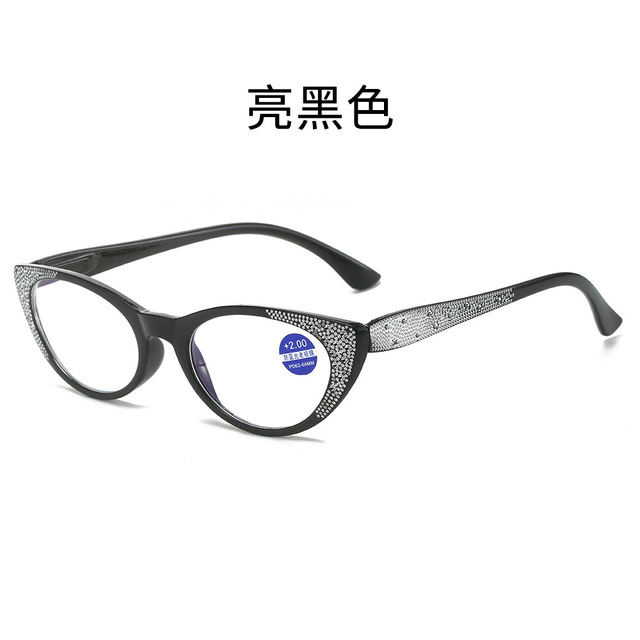 Nuevas gafas de lectura Vintage con forma de ojo de gato y diamantes para mujer, gafas para presbicia antiluz azul, dioptrías + 1,0 a + 4,0: Negro / +400