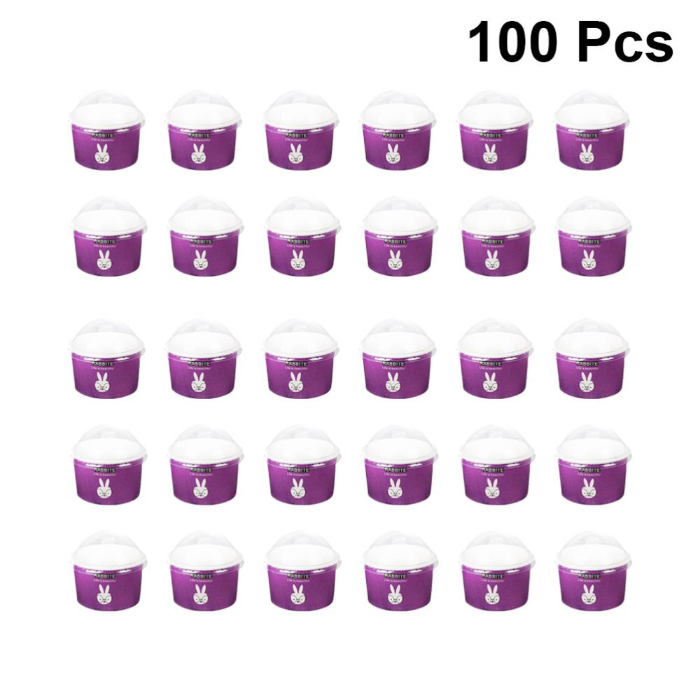 100 Stuks 85/200Ml Wegwerp Ijs Papieren Cup Cup Met Half Cover Dessert Cake Cup Kom (blauw): Purple