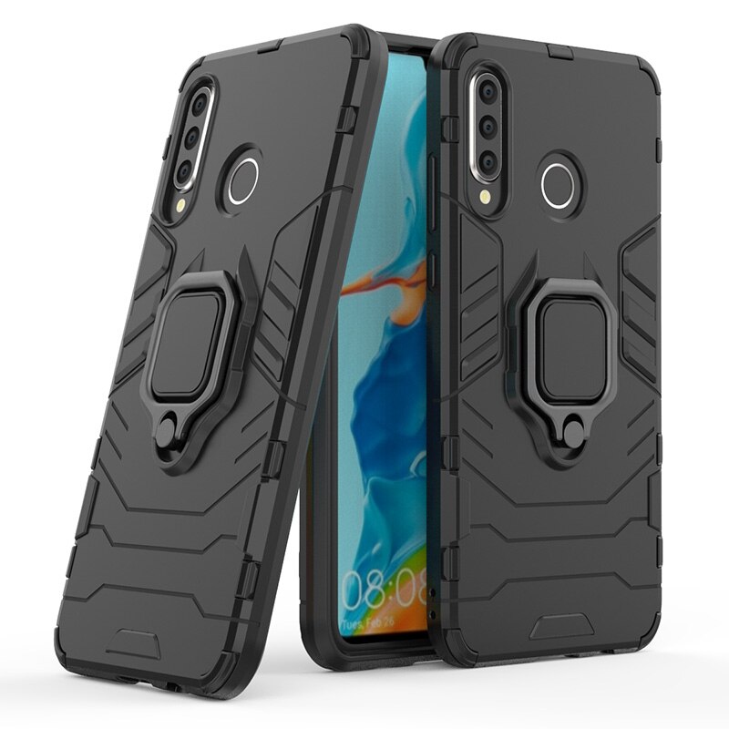 P30 lite Case For huawei p30 lite case Armor Ring Magnetic Car Hold Shockproof Soft Bumper Phone Cover For huawei P30 lite Case: Black