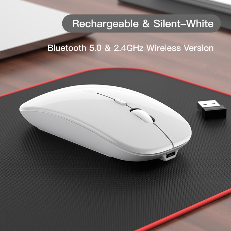 Niye Bluetooth Pink Mouse Wireless Computer Mice 2.4GHz USB Adapter DPI Rechargeable Home Desktop Laptop Mouse Ergonomic Mouses: Bluetooth White