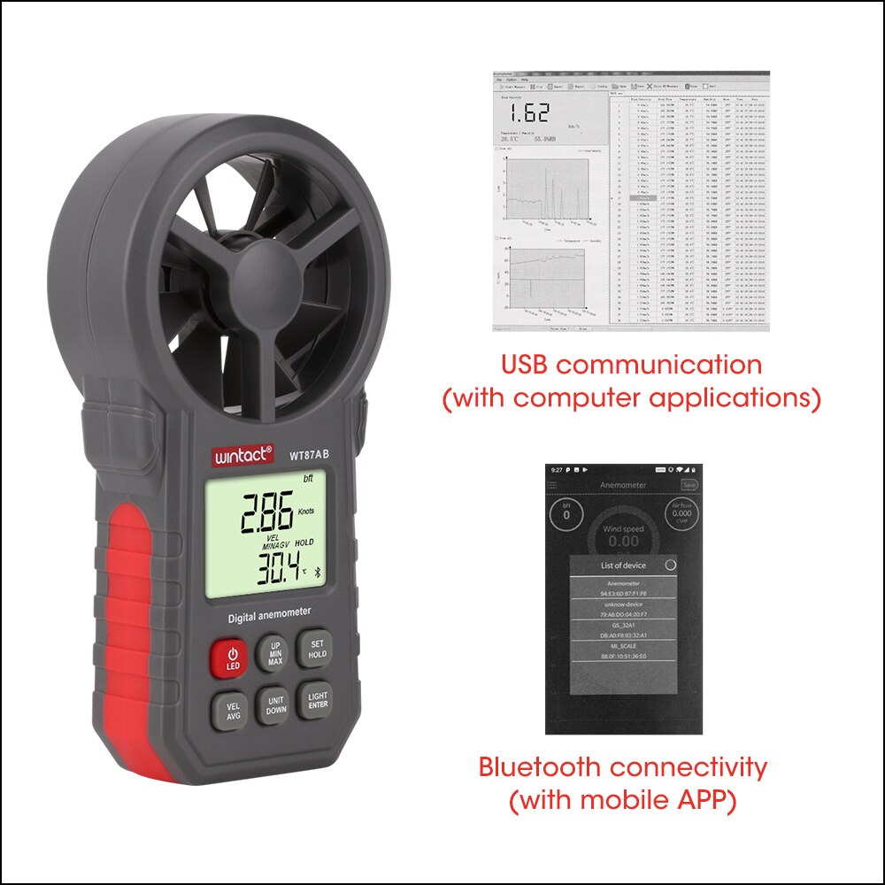 RZ Digital Anemometer Thermometer Humidity Meter Portable Wind Speed Meter With USB Bluetooth Anemometro Handheld Wind Meter