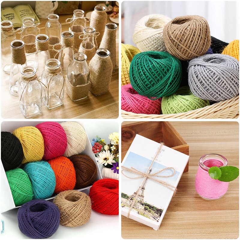 Kleurrijke Jute Twine Linnen Touw String Verpakking Wikkelen Lint 50M Arts Ambachten Diy Geschenkdoos String Cord Wedding Tags decor