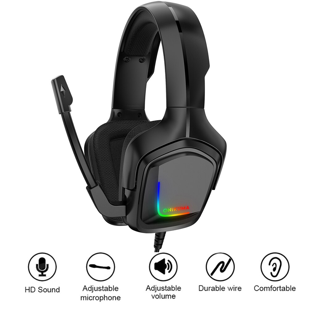 ONIKUMA K20 Gaming Headset - 3.5mm Wired, RGB Lighting, Noise-Cancelling Mic for PC, Tablet, Smartphone