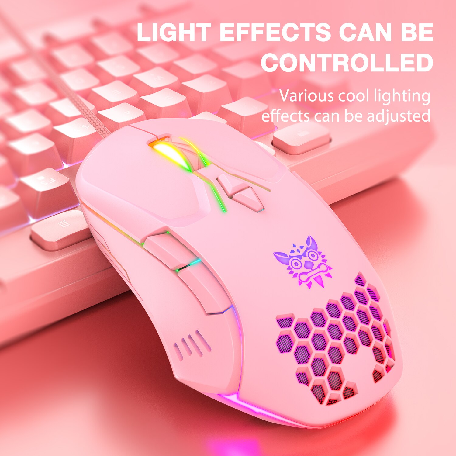 ONIKUMA CW902 Wired Gaming Mouse Cute Pink RGB 6400 DPI Optical Ergonomic USB Mice For PC Laptop Computer