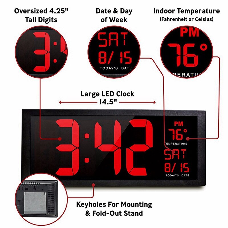Large Sn Big Electronic Wall Clock Desktop Led Digital Calendar Clock Thermometer Daylight Saving For Kitchen Clock Mural Eu