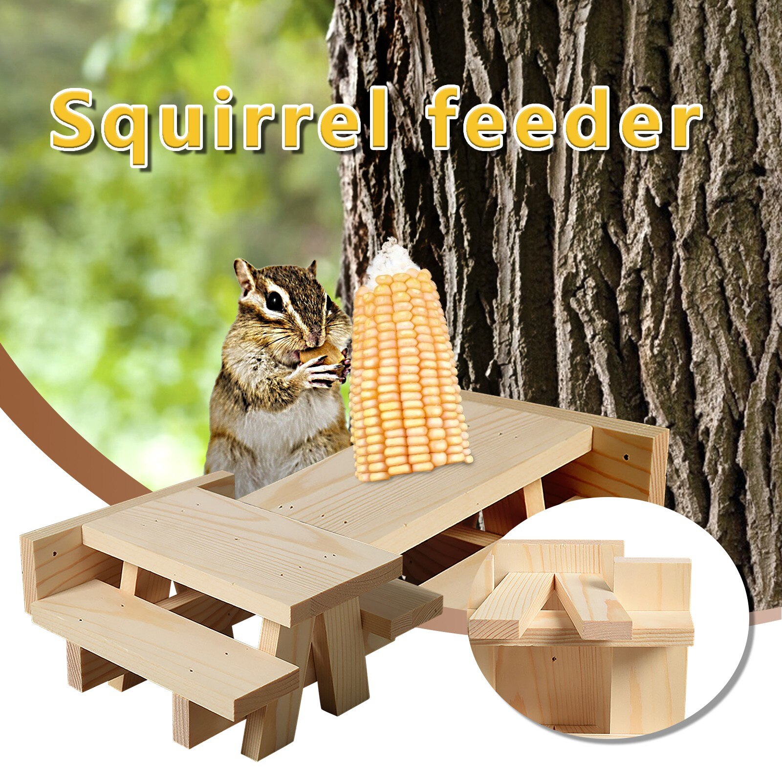 Wildlife Feeding Station Wooden Squirrel Feeder - Outdoor Squirrel House For Squirrels & Chipmunks 11x8.4x10.7 Inches Wooden Wildlife Feeder