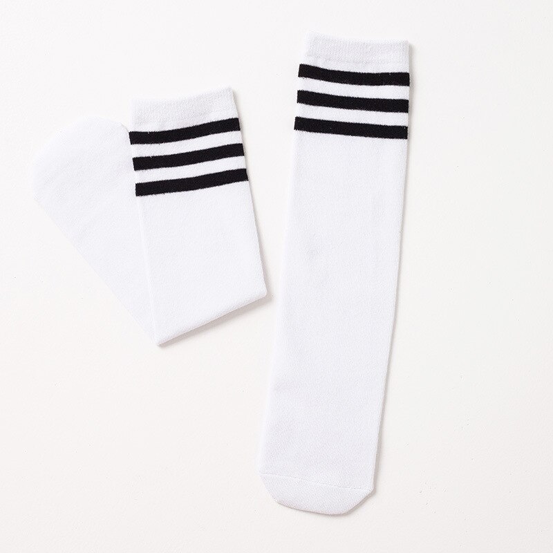 [C143] Calcetines a rayas blancas y negras para niños pequeños, medias bonitas de estilo universitario, por encima de la rodilla: B / 42CM