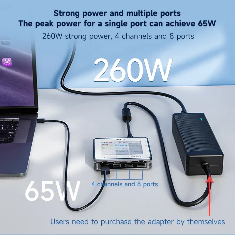 JCID AIXUN PF26 Intelligentes Mehrkanal-Schnellladegerät, 8-Hafen-USB-Digitalanzeige, Blitz QC 3.0, 260 W, SchnellladestationHub
