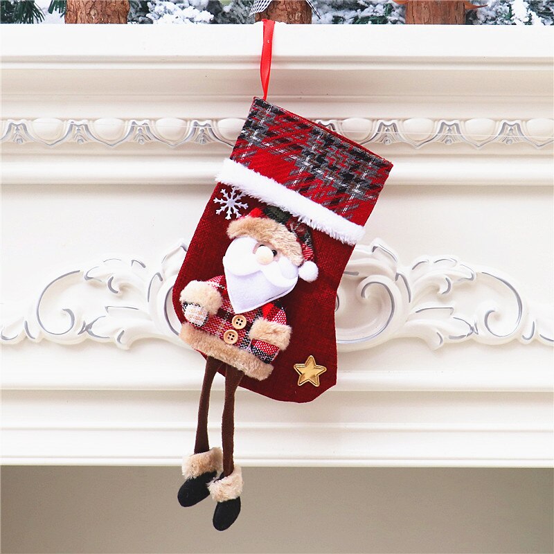 Juledukke jute sokker ornamenter julemanden gitter dukke juletræ vedhæng slik taske hængende sokker sød: -en