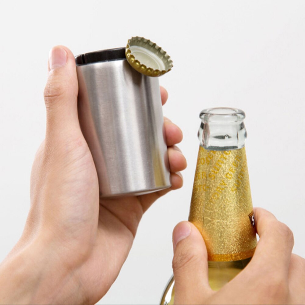Portable Bottle Opener Automatic Stainless Steel Magnet Beer Bottle Opener Juice Drinking Cap Cooking Party Bar Tools