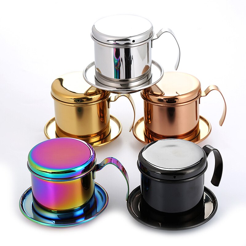 Stainless Steel Vietnamese Coffee Pot Teapot Portable Reusable Office Home Kitchen Tea Set Coffee Utensil Brewing Pot