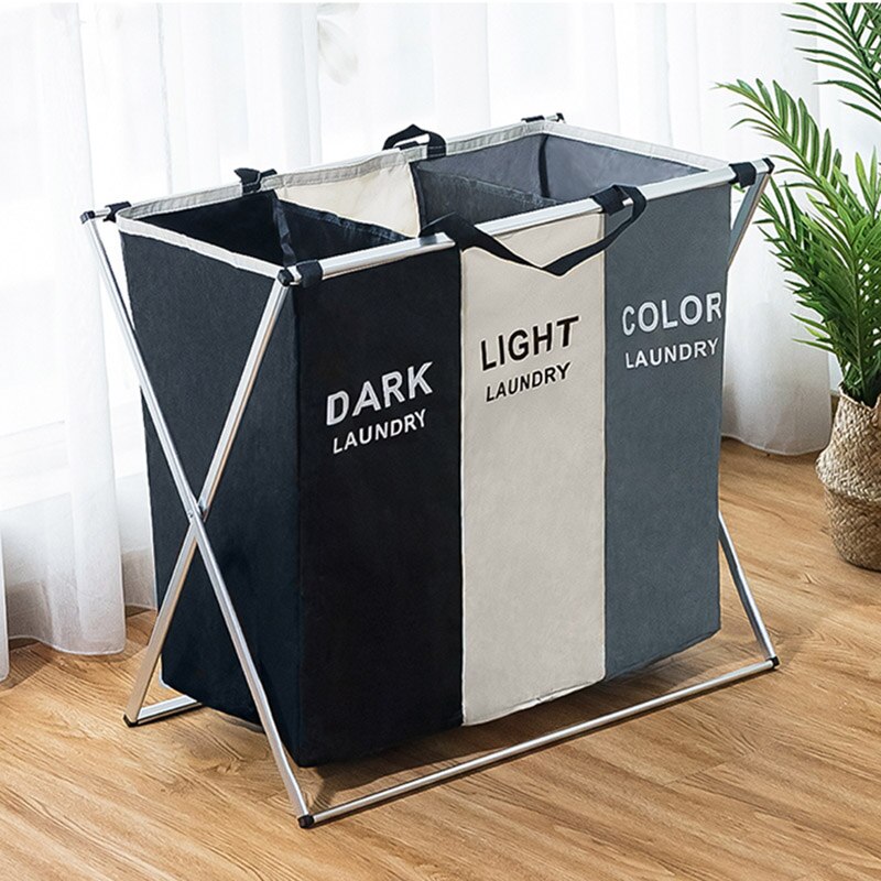 Household Foldable Dirty Laundry Basket Storage Box Printable Foldable Three Grid Laundry Basket Sorter Laundry Basket Large