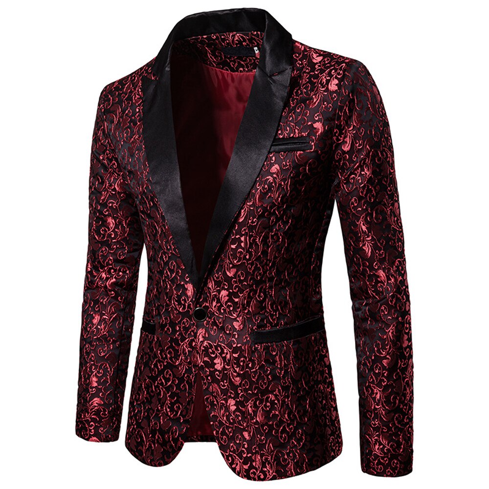 Mænd afslappet jakkesæt jakke business blazer toppe knap smoking formel frakke slim fit jakkesæt: Rød / L