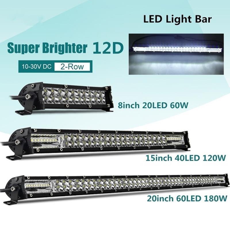 7 ''13'' 20Inch Offroad Led Licht Bar Flood Light Spotlight Combo 180W 60Leds Verlichting voor Jeep Auto 4WD Truck Suv Atv 12/24V