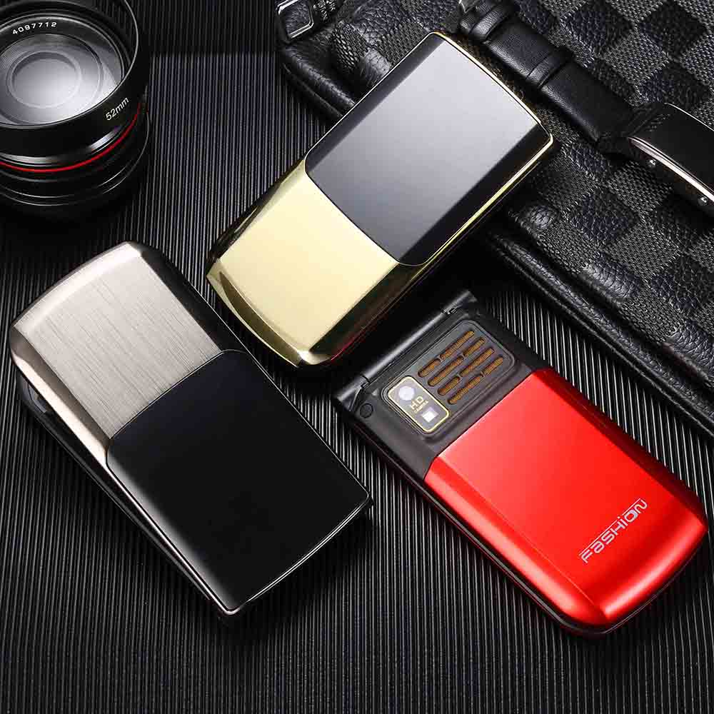 Slim Clamshell Mobile Phone For Old Senior People Flip Russian Key Dual Sim Metal Torch Extra Light TKEXUN