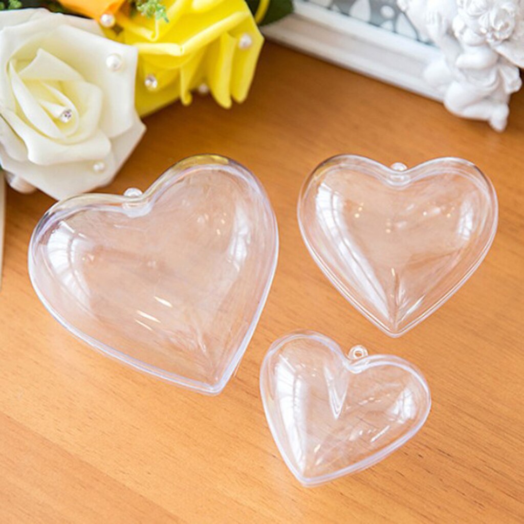 10 Pack Clear Plastic Fillable Hearts Shape Ball Craft Ornament, DIY Bath Bombs Molds Hanging Heart Ball Box