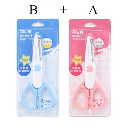 2Pcs Laciness Schaar Metalen En Plastic Diy Foto Snijder Papier Scrapbooking Kant Gekarteld Wave Kant Craft Briefpapier Schaar: F