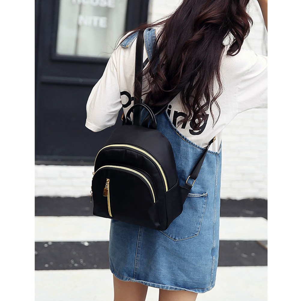 Mochila preta feminina, bolsa de viagem pequena para mulheres com zíper, conjunto de bolsa escolar para adolescentes