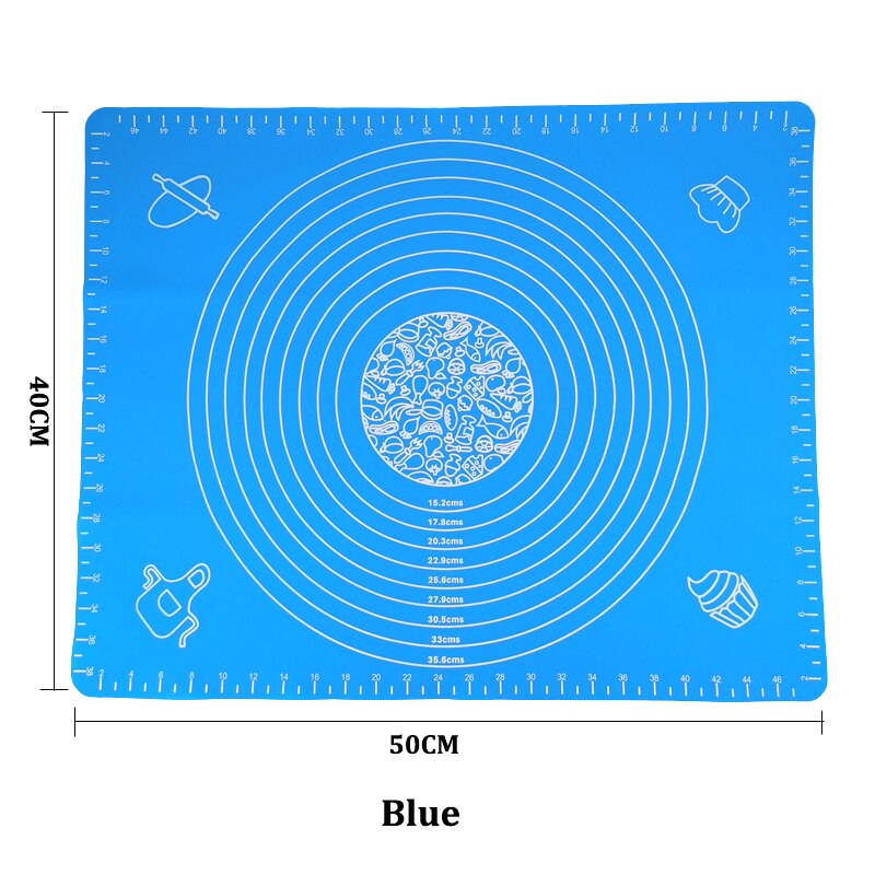 Silicone Baking Mat Thickening Flour Rolling Scale Mat Kneading Dough Pad Baking Pastry Rolling Mat Bakeware Liners: A- Blue - 50 x 40cm