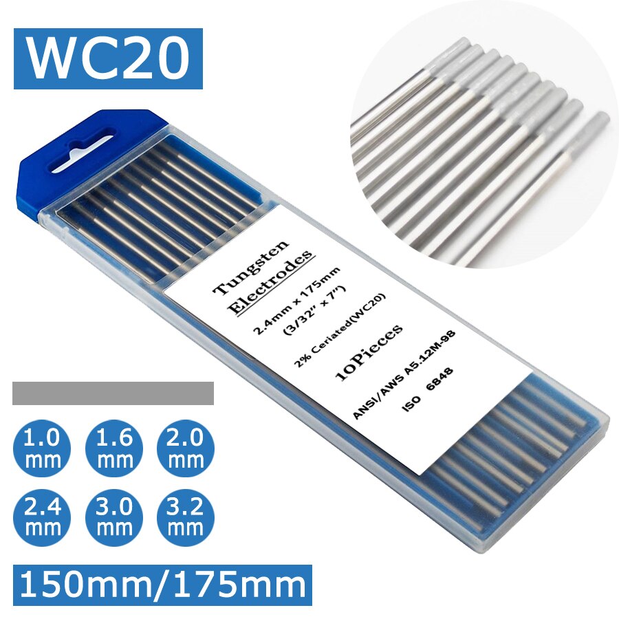 WC20 2% Ceriated (Grigio) Elettrodi di Tungsteno 1.0/1.6/2.0/2.4/3.0/3.2 TIG Bacchette per Saldatura Tig Elettrodi per Saldatura Tig