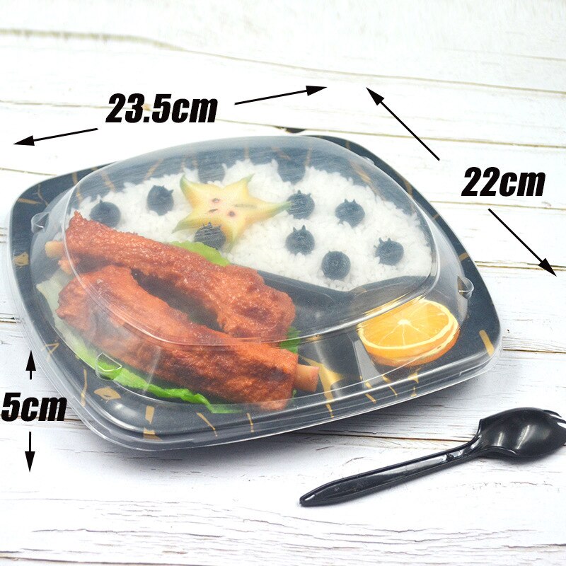 50 Pcs Microwavable Plastic Plaat Zwarte Afdrukken Container Met Transparante Deksel