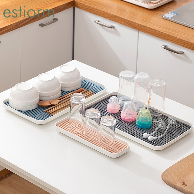 Kitchen Storage Drain Tray,Bottle Cup Bowl Cutlery Dish Drainer,Dish Drying Rack,Sponge Holder,Countertop Kitchen Sink Organizer