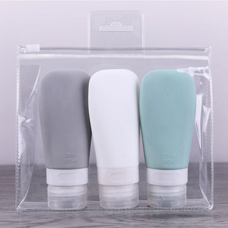1 lot /3 st silikonpåfyllningsbar flaska 60/90ml reseschampoflaska lotionpackningspressflaskor bärbar kosmetikbehållare: Gråvitgrön 3 st / 60ml 2oz