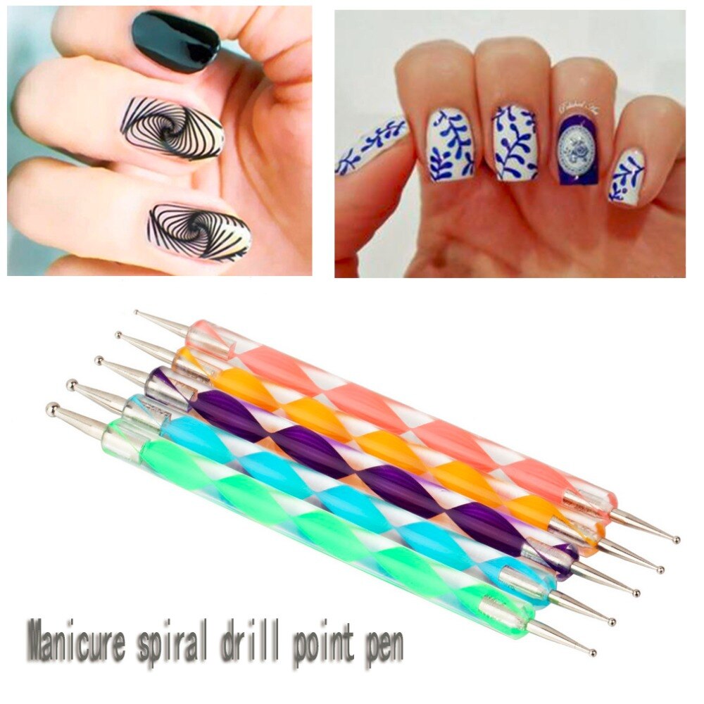 5 Stks/set Twee-Weg Pen Puntjes Marbleizing Schilderen Tool Nail Art Dot Set
