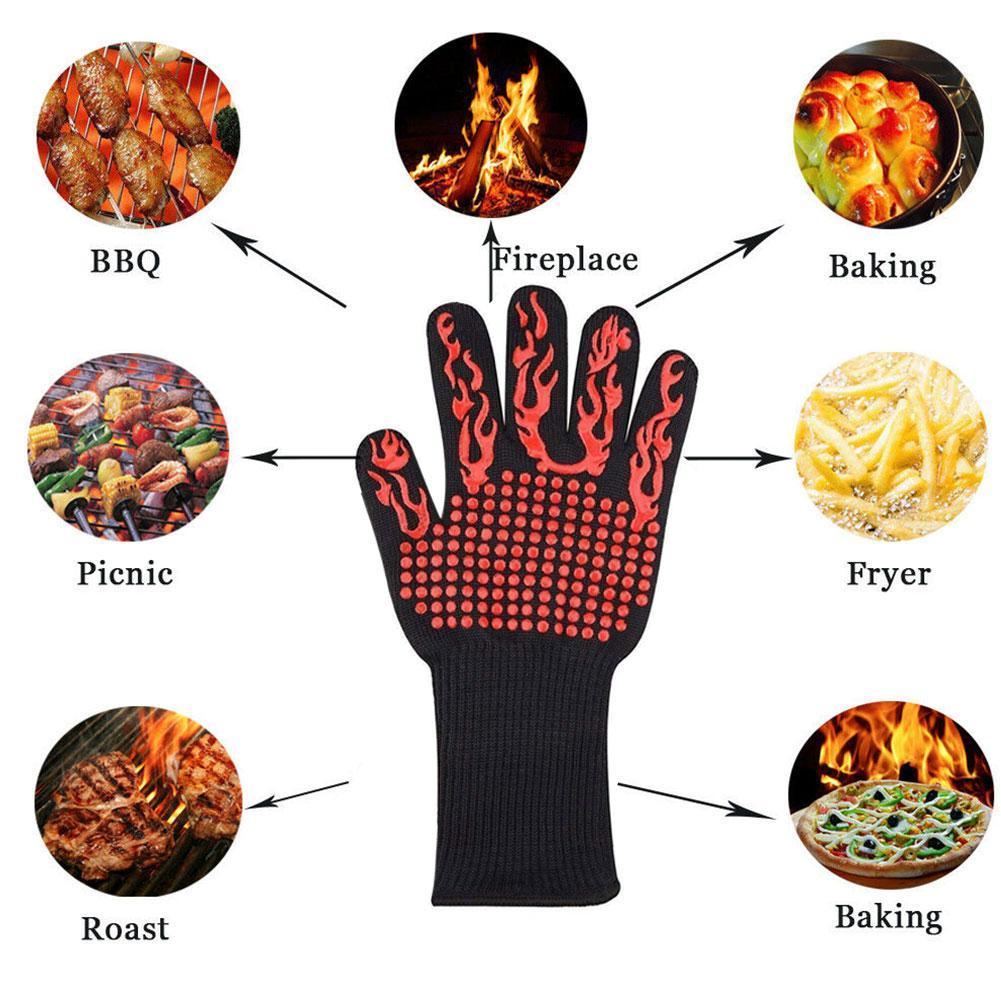 1pcs Kitchen Fireproof Gloves Heat Resistant Thick Baking Gloves Roast Barbecue Mittens Grill Wash Silicone For Bbq Oven U5M2