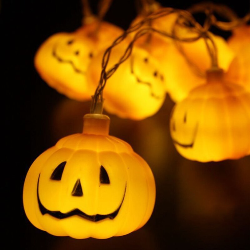 Halloween lichtsnoer met 10/20 led-lampjes, een lichtsnoer met led-lampjes, een pompoen, een skelet, een bot, een spook, een vleermuis en een spin.: Pompoen 1 / 3m 20 geleid