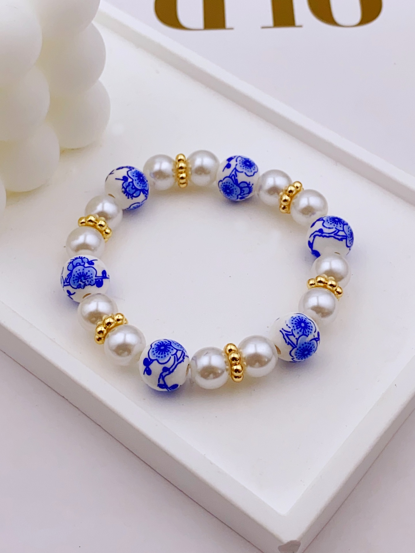 pulsera de cerámica con cuentas acrílicas y perlas hecha a mano para mujer, pulsera de uso diario para mujer: Chapado en zinc azul