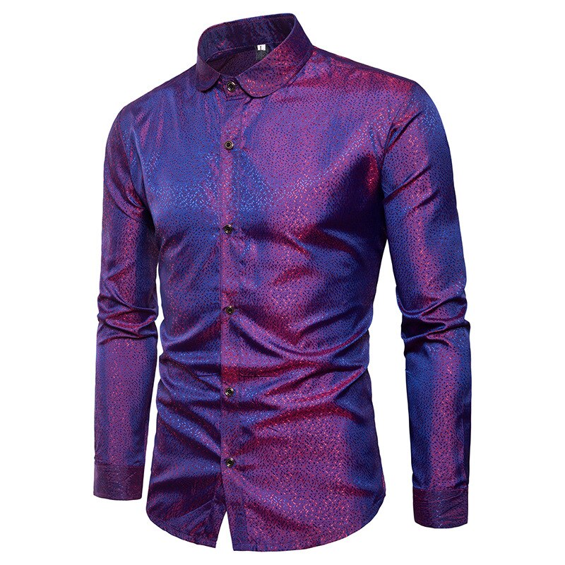 Seide Hemd Männer Satin- Glatte Männer Solide Rauchen Hemd Geschäft Hemd Homme lässig schlank passen Glänzenden Gold Hochzeit Kleid Hemden: Purpurrot / L