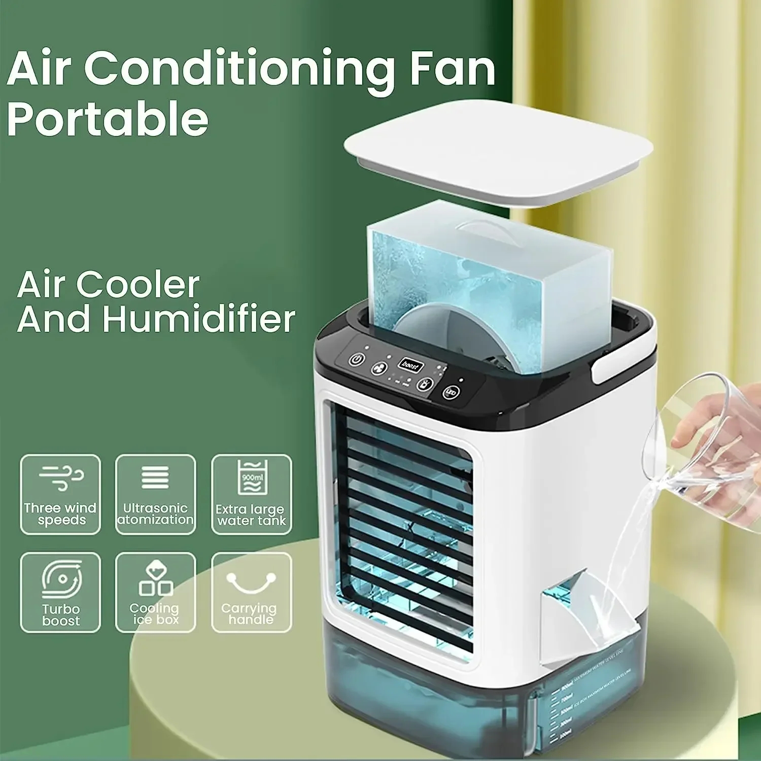 Draagbare Airconditioner 3-Speed Kleine Ac Unit Mini Luchtkoeler 900Ml Watertank Elektrische Ventilator Met Luchtbevochtiger Voor Slaapkamer Kantoor