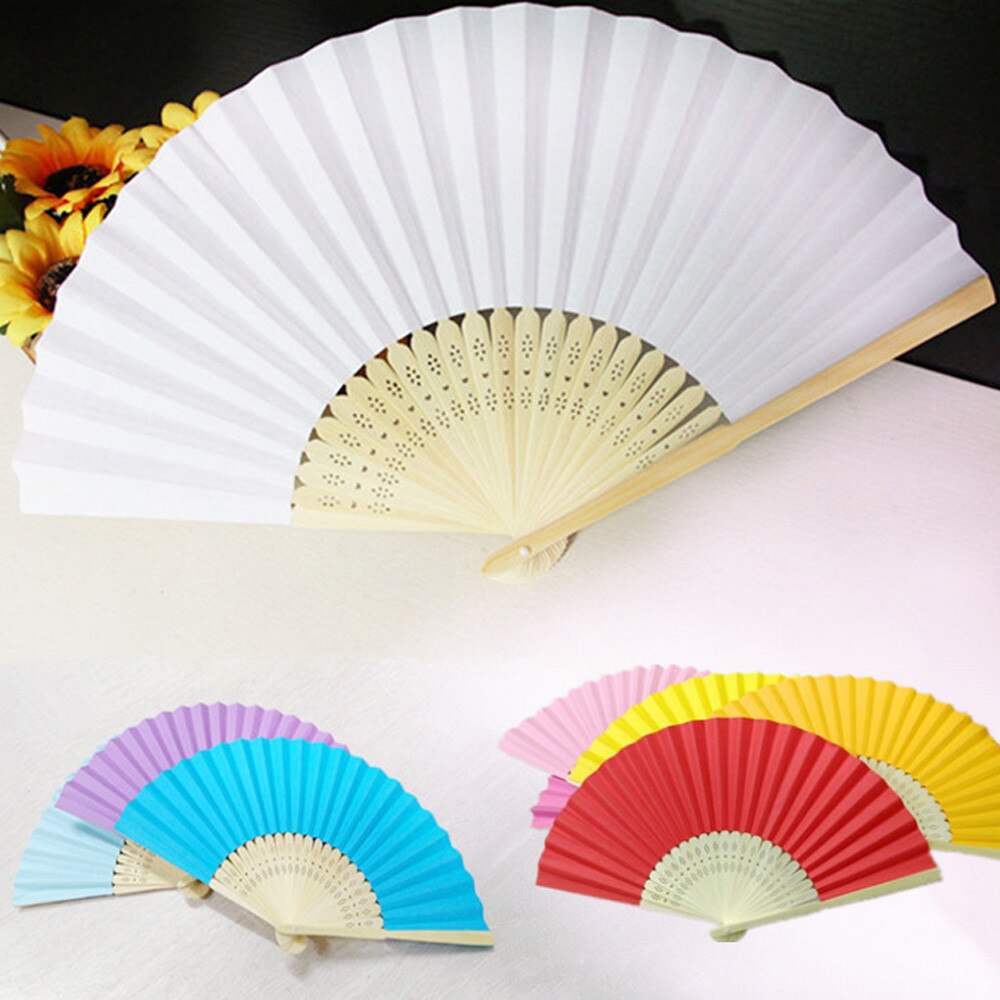 Folding Paper Fan Pattern Folding Dance Wedding Party Lace Silk Folding Hand Held Solid Color Fan #50g