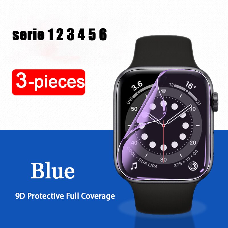 Protecteurs d'écran de montre pour Apple Watch 6 5 4 3 Se pour Iwatch Series 42mm 38mm 40mm 44mm 9D accessoires de montres de protection complète: Blue- 3pcs / for iWatch 44mm