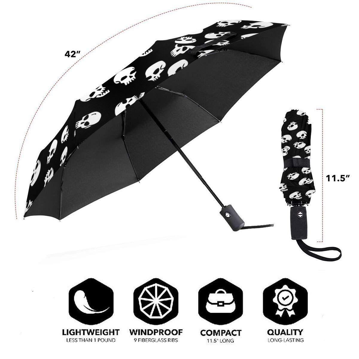 Automatisk paraply geometrisk cool halloween kranier tredobbelt paraply kvinder mænd regn paraply