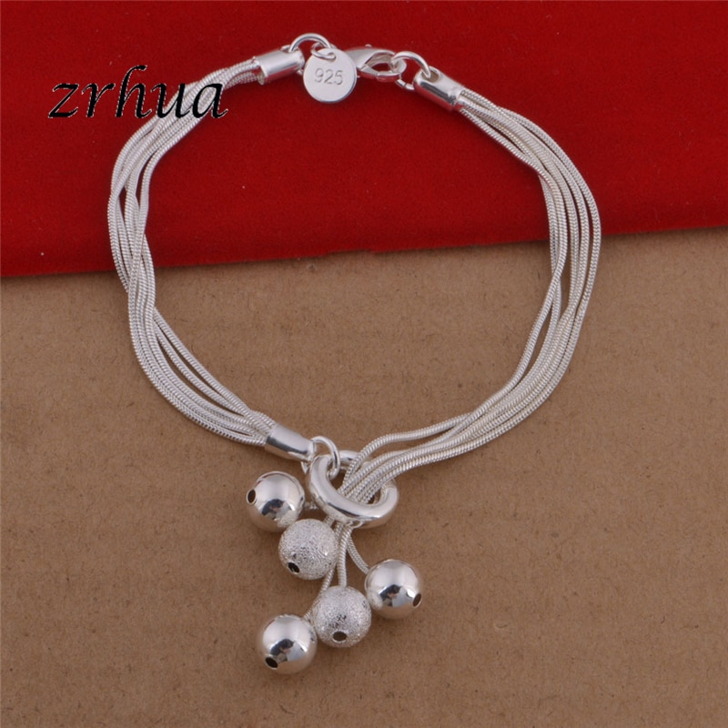 Zrhua atacado 925 prata esterlina pulseira com borla bola pingente 2018 nova moda pulseiras jóias para presentes de natal feminino