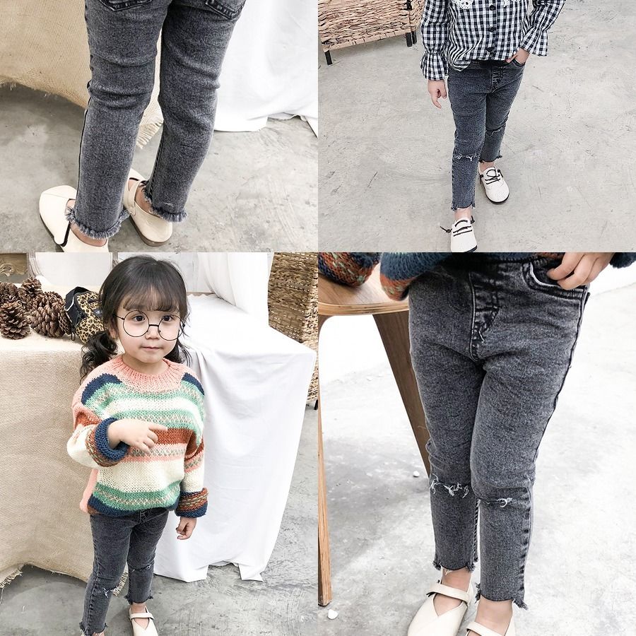 Pantalones vaqueros rasgados negros para niña, pantalones informales de mezclilla para niña de 2, 3, 4, 5, 6, 7 y 8 años, Primavera y Año ,