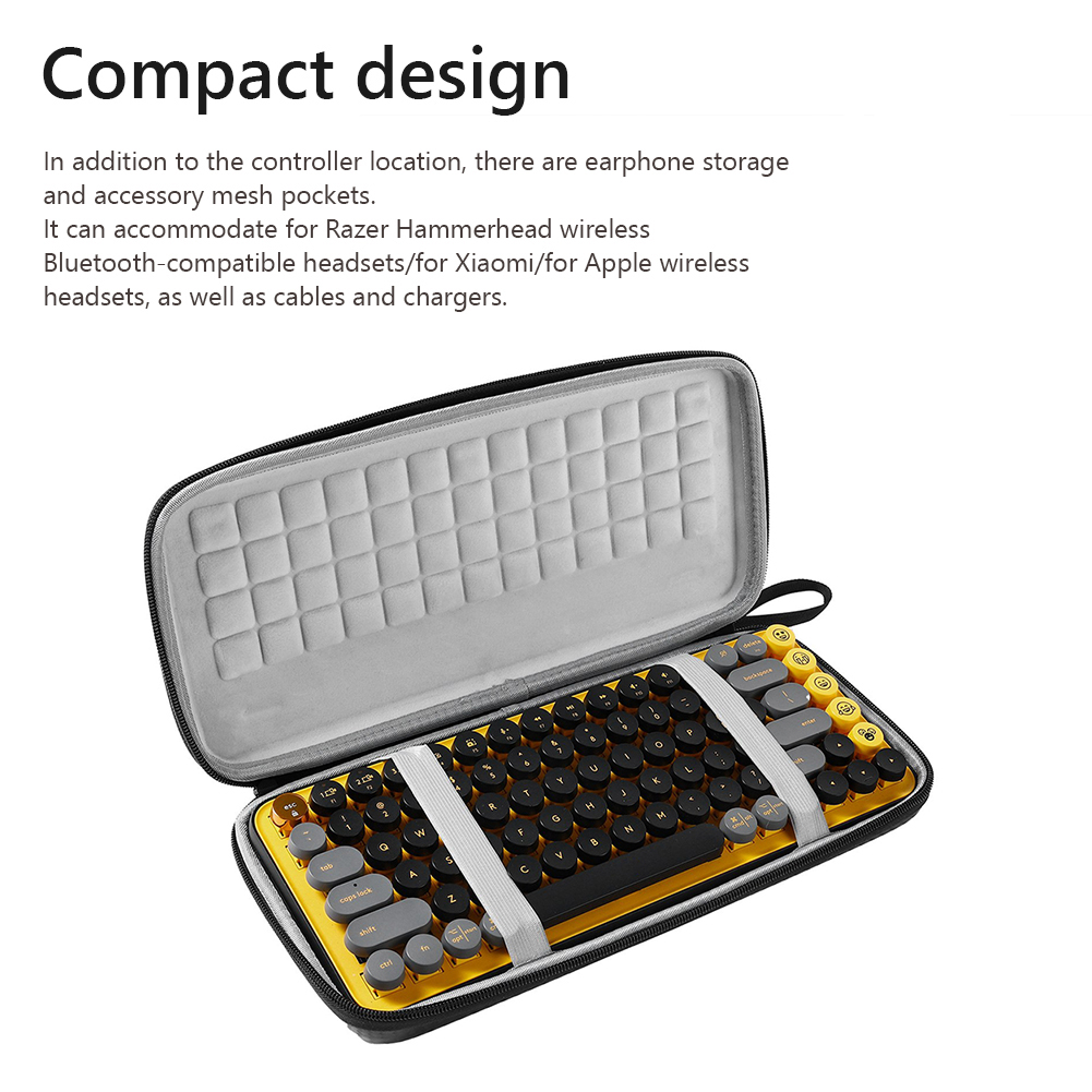 Waterproof Keyboard Organizer Portable Travel Case Hard PC Organizer for Logitech POP Key Case Premium Wireless Keyboard