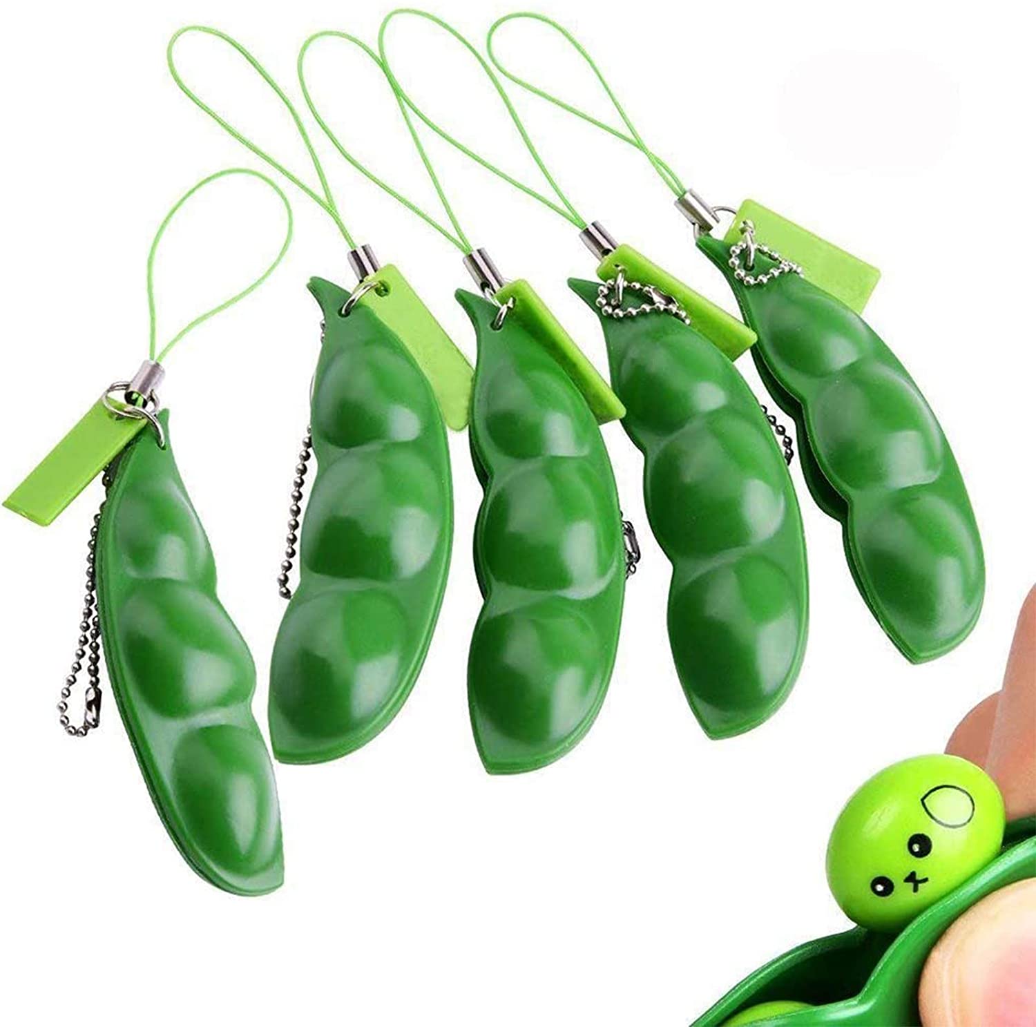 ZK20 Fidget Toys Pop It Infinite Squeeze Peas Beans Toy Decompression Edamame Toys Keychain Cute Adult Toy Figet Stress Toy: 5pcs