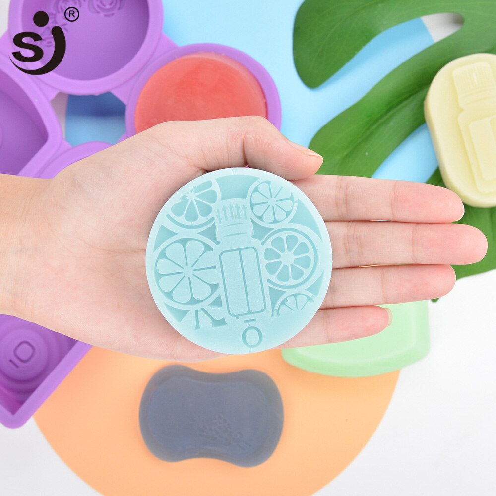 SJ moule à savon réutilisable en Silicone | Moule rond ovale carré pour le bricolage, fabrication de savon 3D forme de savon artisanale 6 motifs faits à la main