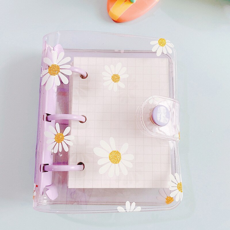 Mini classeur à anneaux avec marguerite, 80 feuilles, Kawaii, carnet de notes, Agenda, Agenda, papeterie scolaire: purple with inner