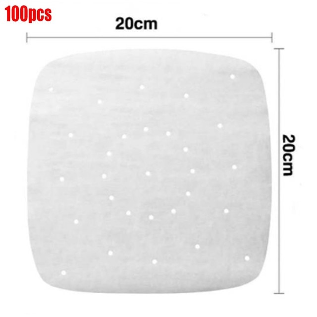 100Pcs 7/8/9 Inch Round Square Non-Stick Air Fryer Liners Paper Disposable Steamer Mat Baking Sheets Perforated Parchment Paper: 8 inch square 100pcs