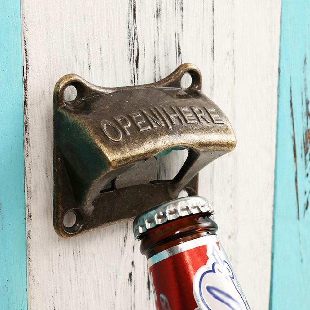 Vintage Brons Iron Wandmontage Wijn Bier Soda Bottle Cap Opener Bar Keuken Eetkamer Accessoires Gereedschap Gadgets Home Decor