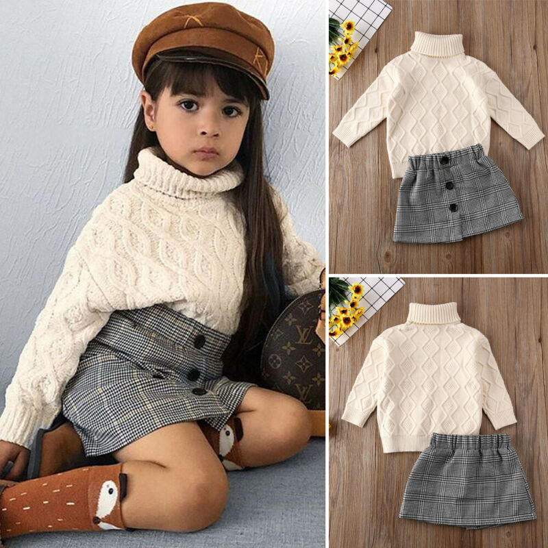 Toddler baby piger vintertøj strikkede sweater toppe + nederdel tøj sæt  us 2 stk