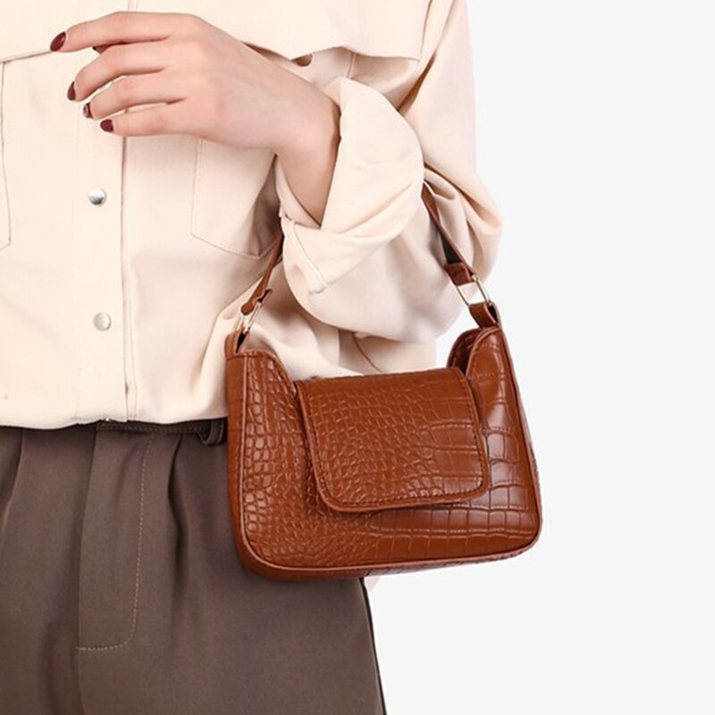 Mini Flap Tassen Trendy Pu Lederen Casual Handtassen Eenvoudige Leisure Vrouwelijke Steen Patroon Draagbare Snoep Kleur Zakken