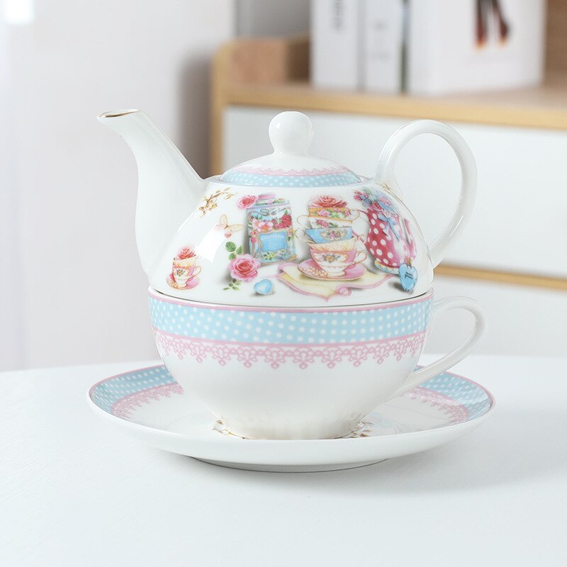Ceramics Tea Set Afternoon Tea Teapot Cup Saucer Dish Set European Retro Printing Porcelain Tea Bowl Kitchen Drinkware: F